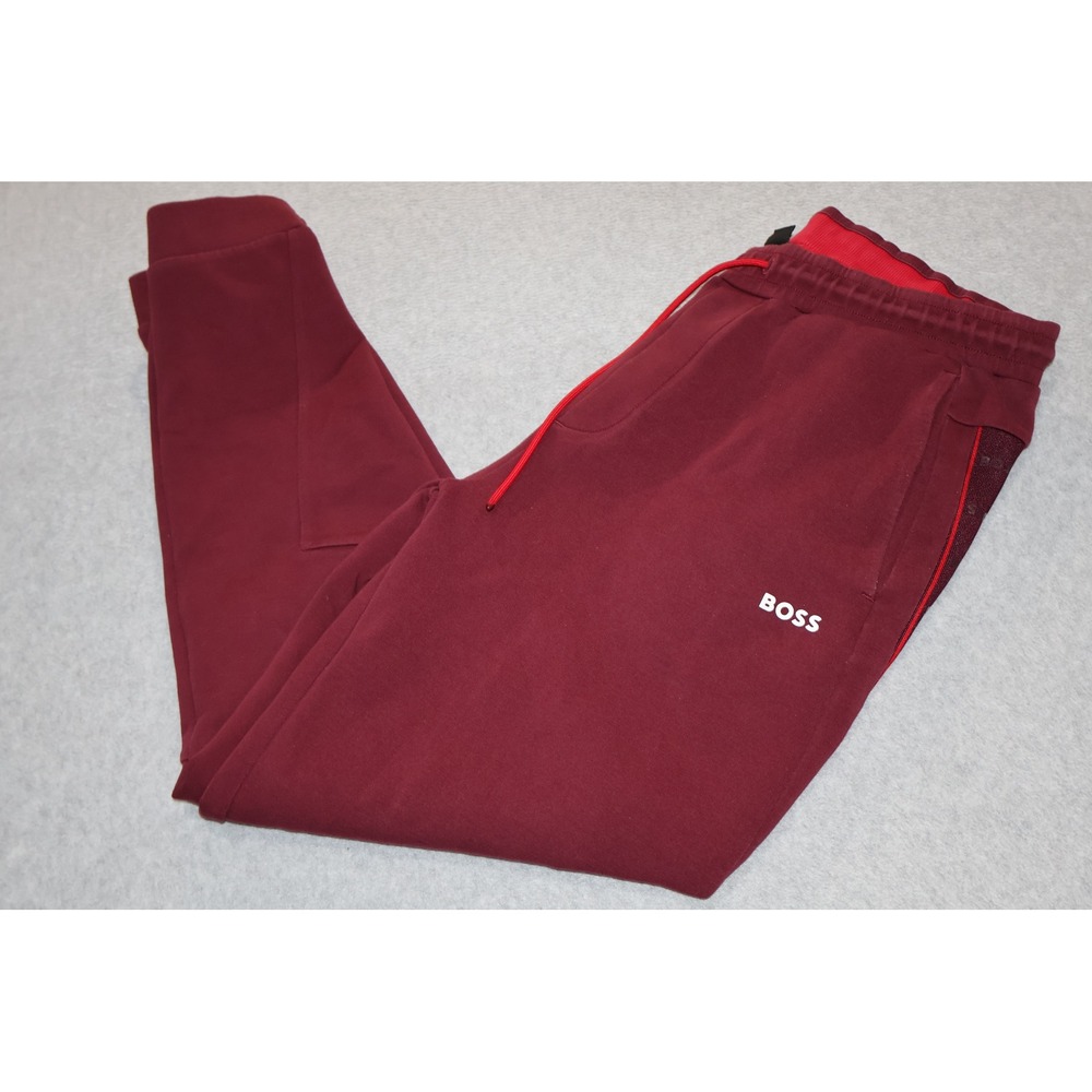 HUGO BOSS Joggers Mens Small Burgundy Red Drawstring Athletic Sweatpants **